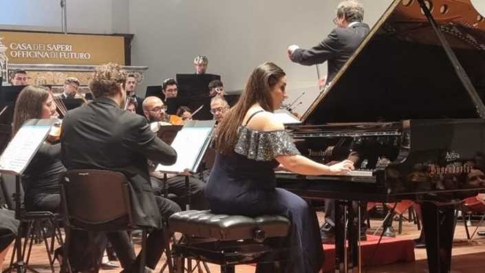 Con la pianista Eleonora Armellini durante il concerto